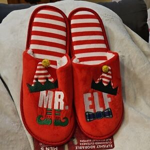 Men Elfishly Adorable Slip Resistant Slippers Mr. Elf Red White Green Size XL 13